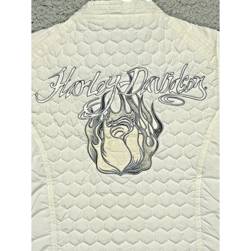 Womens Harley Davidson S‎ Cream Honeycomb Quilted Puffer Vest Embroidered - Picture 12 of 12
